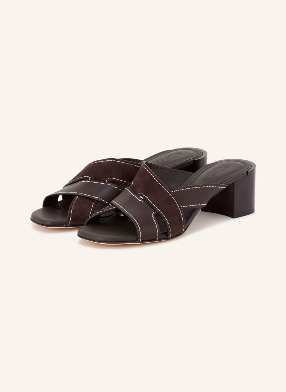 TOD'S Mules MARRON FONCÉ / ECRU