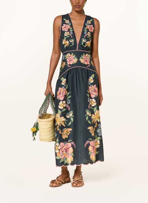 FARM RIO Sukienka z lnu MAIRA GRANATOWY / JASNOCZERWONY / ZIELONY