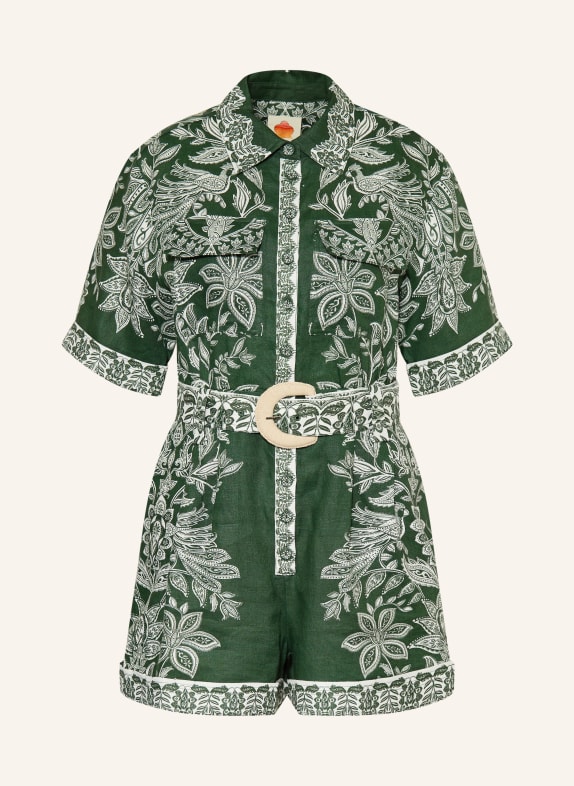 FARM RIO Jumpsuit MIRANDA van linnen DONKERGROEN / WIT