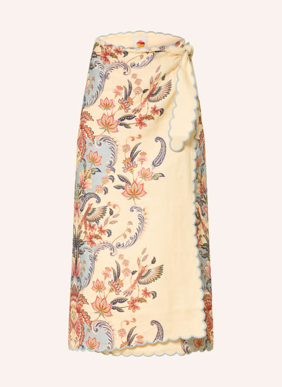 FARM RIO Wikkelsrok van linnen LICHTGEEL / LICHTORANJE / TURQUOISE