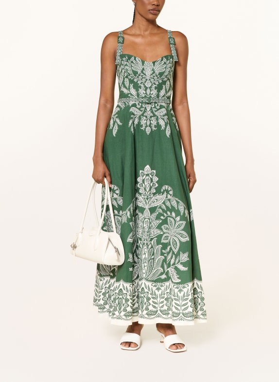 FARM RIO Kleid MIRANDA mit Leinen DUNKELGRÜN / WEISS