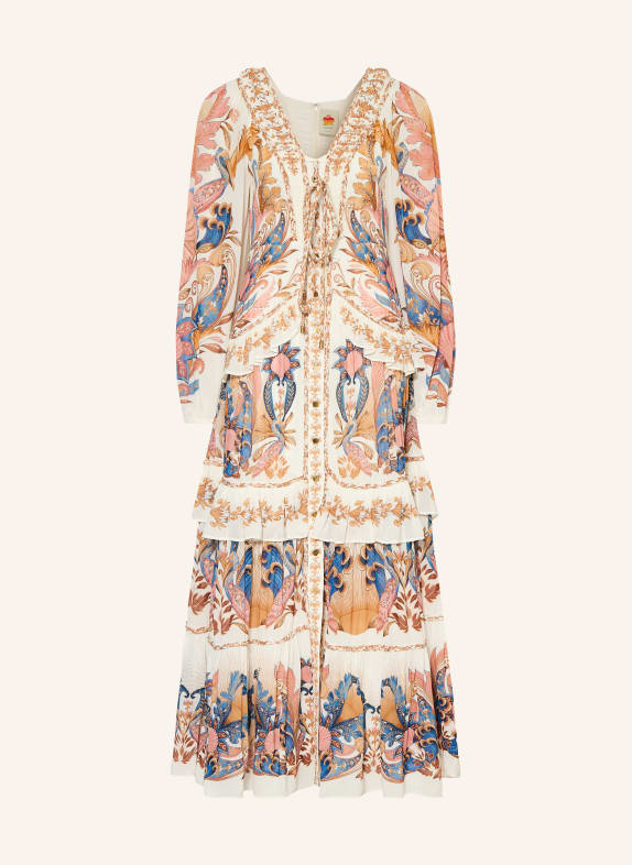 FARM RIO Jurk SEA GARDEN met ruches CRÈME / CAMEL / DONKERBLAUW