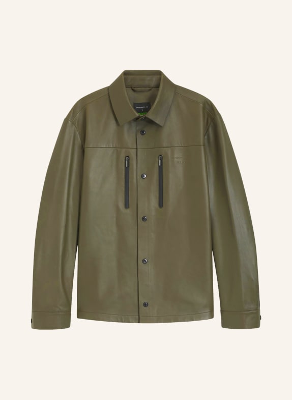 BOSS Lederjacke KHAKI