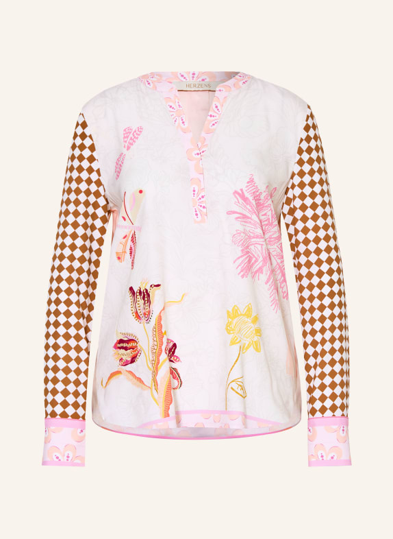 HERZENS Blusenshirt aus Seide WEISS / BRAUN / ROSA