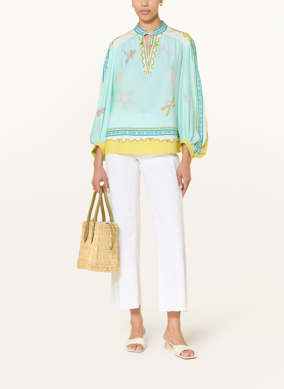 HERZENS Zijden blouse MINT / GEEL / PETROL