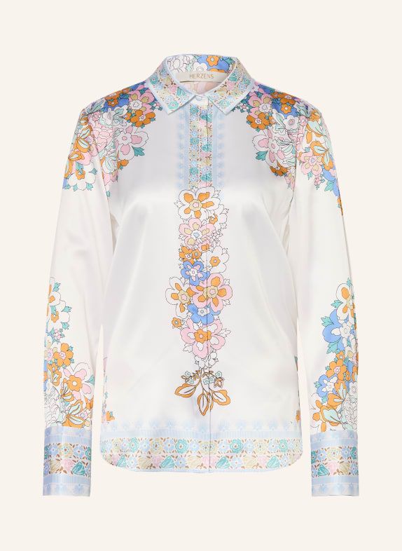 HERZENS Zijden overhemdblouse WIT / ORANJE / BLAUW
