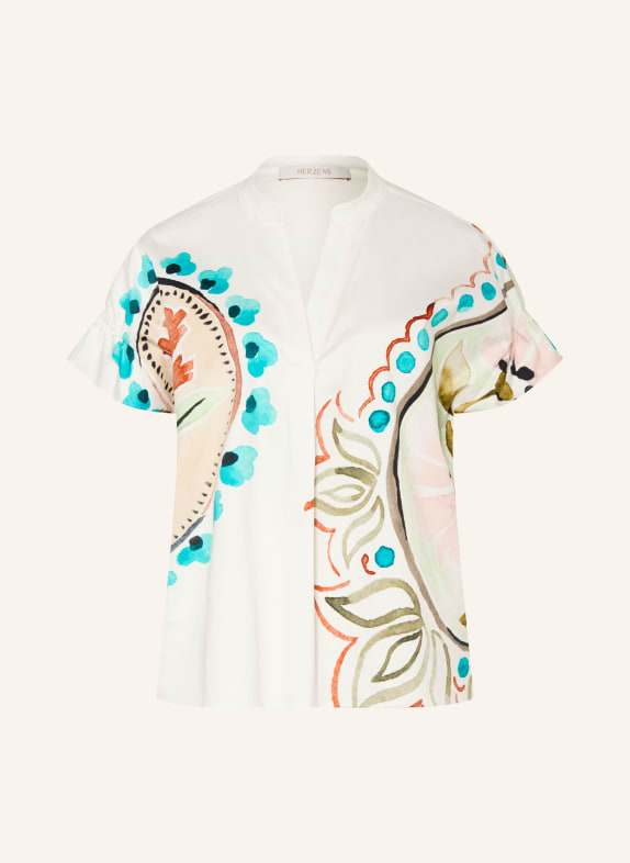 HERZENS chemisier BLANC / TURQUOISE / NOIR