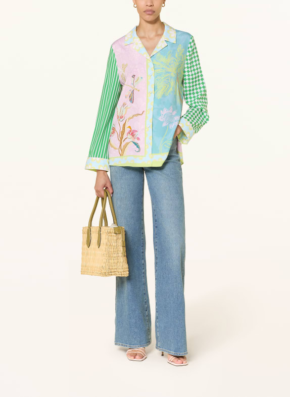HERZENS zijden blouse GROEN / ROZE