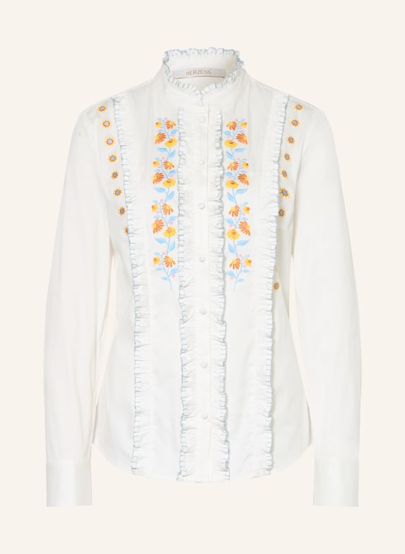 HERZENS Blouse à volants BLANC / JAUNE / BLEU