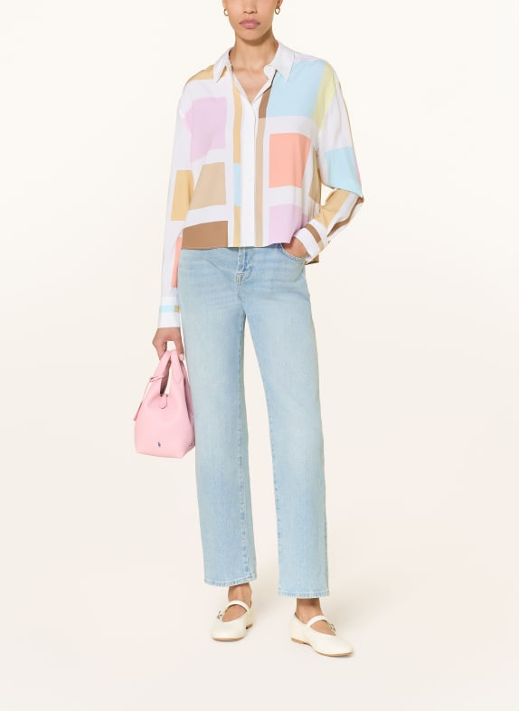 HERZENS Zijden overhemdblouse WIT / BRUIN / ROZE