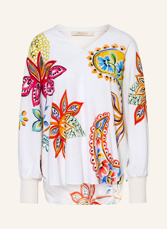 HERZENS Hedvábná halenka BÍLÁ / ČERVENÁ / ORANŽOVÁ