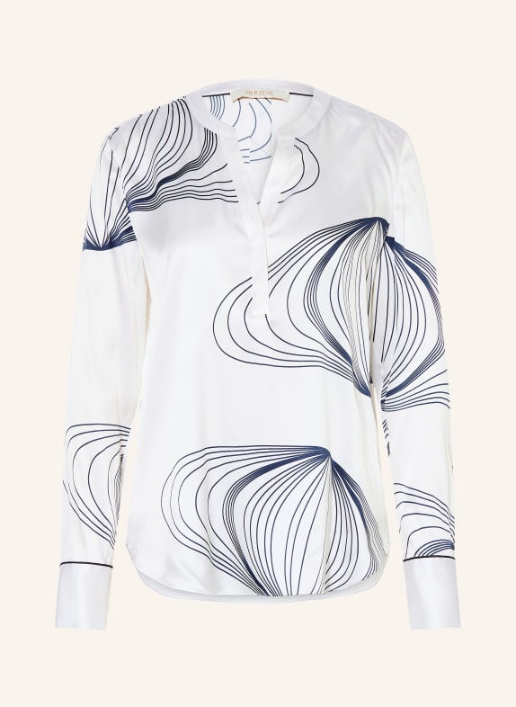HERZENS Chemisier en soie BLANC / BLEU FONCÉ