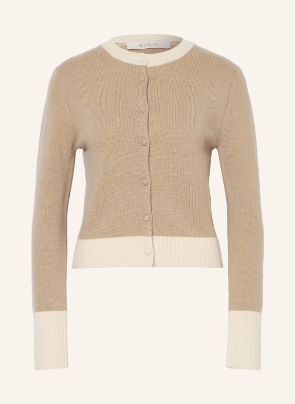 HERZENS Strickjacke aus Cashmere BRAUN / HELLBRAUN