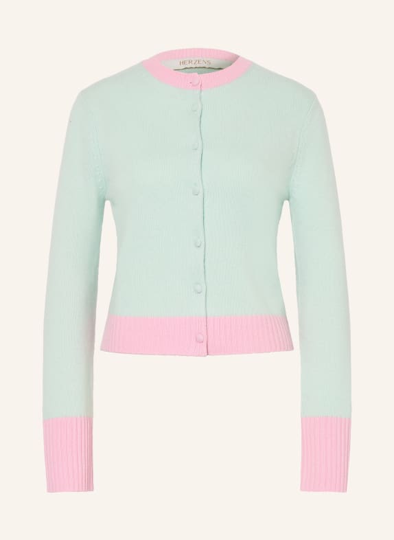 HERZENS Strickjacke aus Cashmere MINT / ROSA