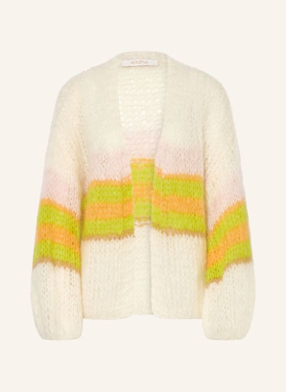HERZENS Strickhülle aus Mohair CREME / ORANGE / NEONGRÜN