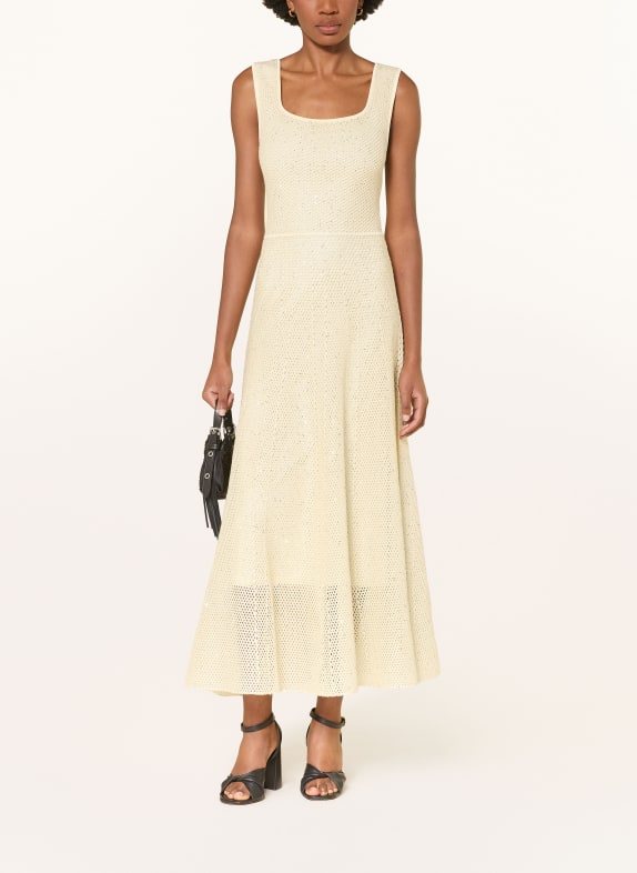 maje Sukienka z dzianiny z cekinami i błyszczącą nicią JASNOŻÓŁTY / SREBRNY