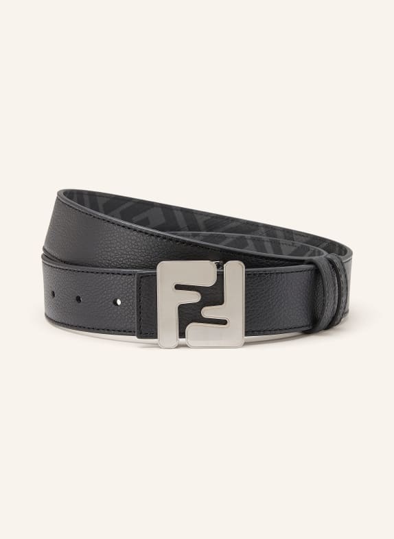 FENDI Ceinture en cuir FF SQUARED réversible NOIR / ARGENT / GRIS FONCÉ