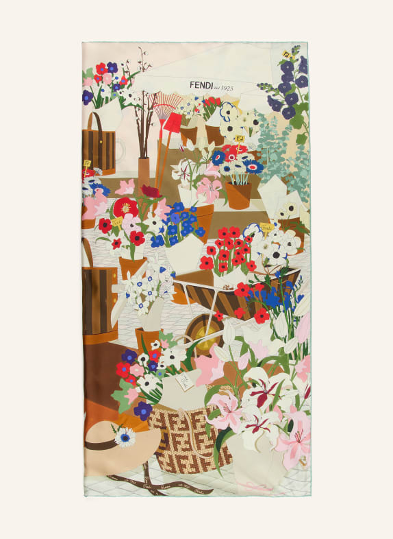 FENDI foulard en soie ÉCRU / ROUGE / VERT