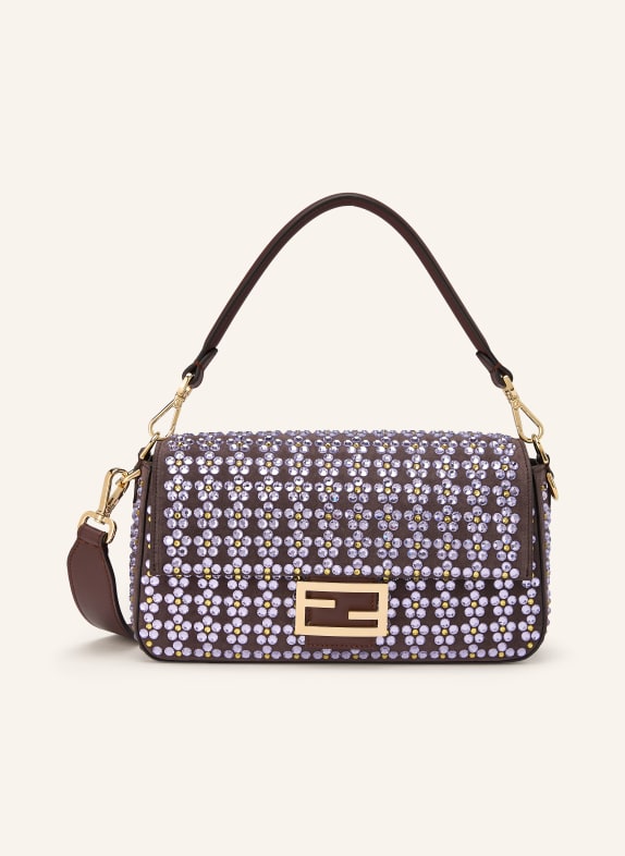 FENDI Schoudertas BAGUETTE MEDIUM met sierstenen MARRON FONCÉ / LICHTPAARS / GEEL