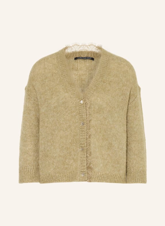 LUISA CERANO Cardigan en alpaga et dentelle OLIVE