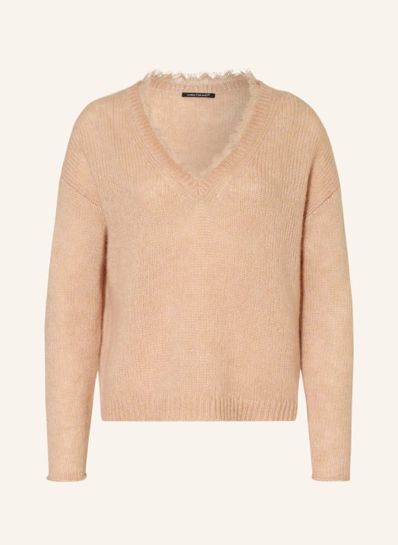 LUISA CERANO Pullover mit Spitze und mit Alpaka HELLBRAUN