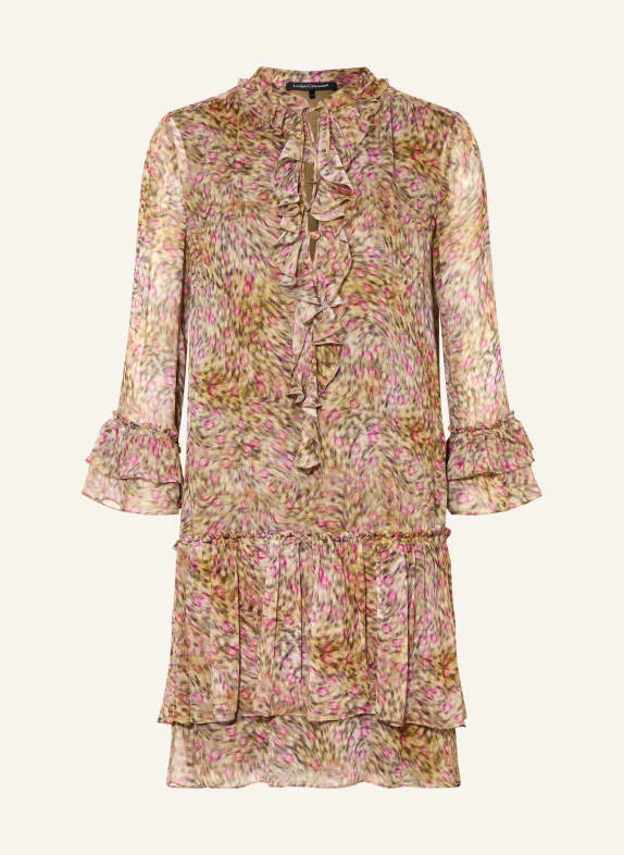 LUISA CERANO Dress with ruffles and flounces DARK YELLOW / DARK BROWN / PURPLE