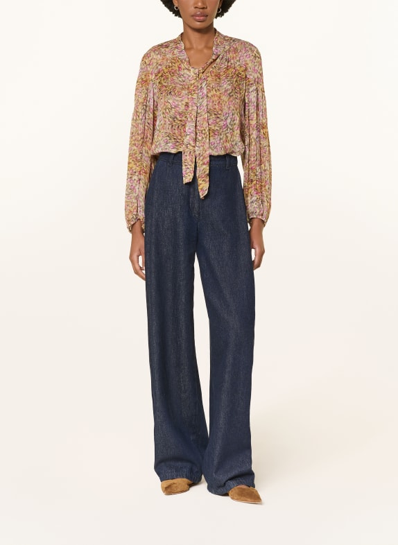 LUISA CERANO Schluppenbluse BEIGE / NEONLILA / SCHWARZ