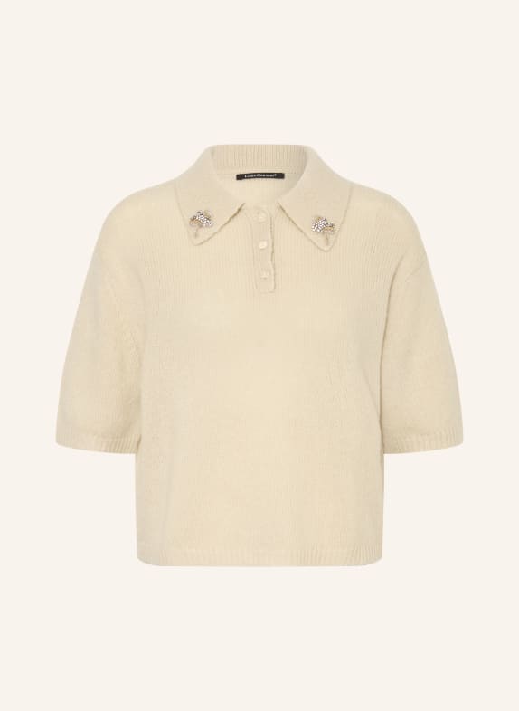 LUISA CERANO Tricou polo din tricot cu pietre decorative BEJ