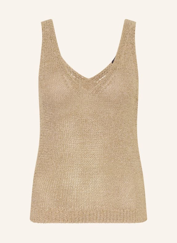 LUISA CERANO Linen knit top with glitter yarn CAMEL