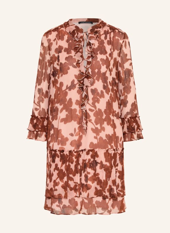 LUISA CERANO Kleid mit Volants ROSÉ / DUNKELBRAUN