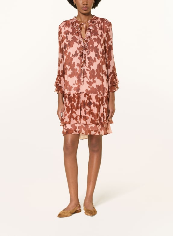 LUISA CERANO Robe à volants ROSÉ / MARRON FONCÉ