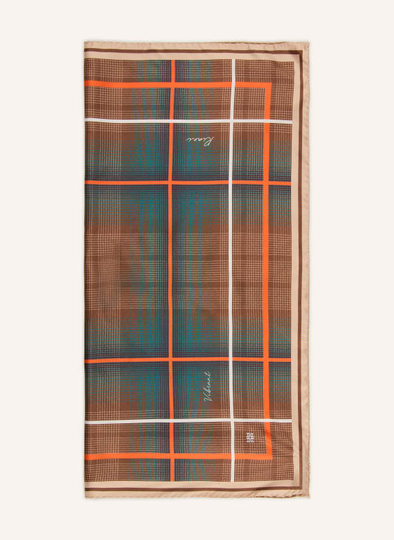RIANI Silketørklæde BRUN / MØRKEORANGE / PETROL