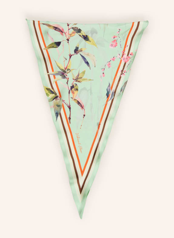 RIANI silk scarf LIGHT GREEN / BROWN / DARK ORANGE