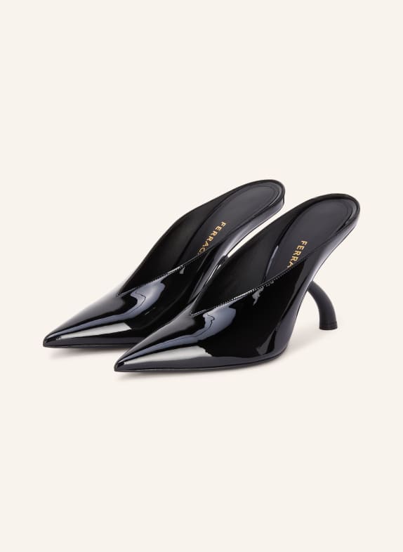 FERRAGAMO Lack-Mules ITACA SCHWARZ