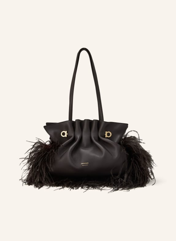 FERRAGAMO Torebka SOFT BAG CIEMNOBRĄZOWY / ZŁOTY
