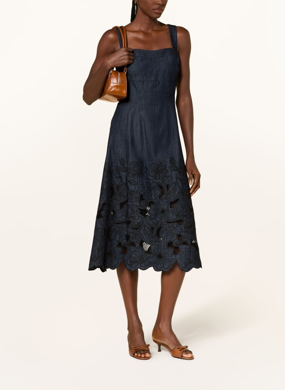 Veronica Beard Kleid ROSAURA in Jeansoptik mit Lochspitze DUNKELBLAU