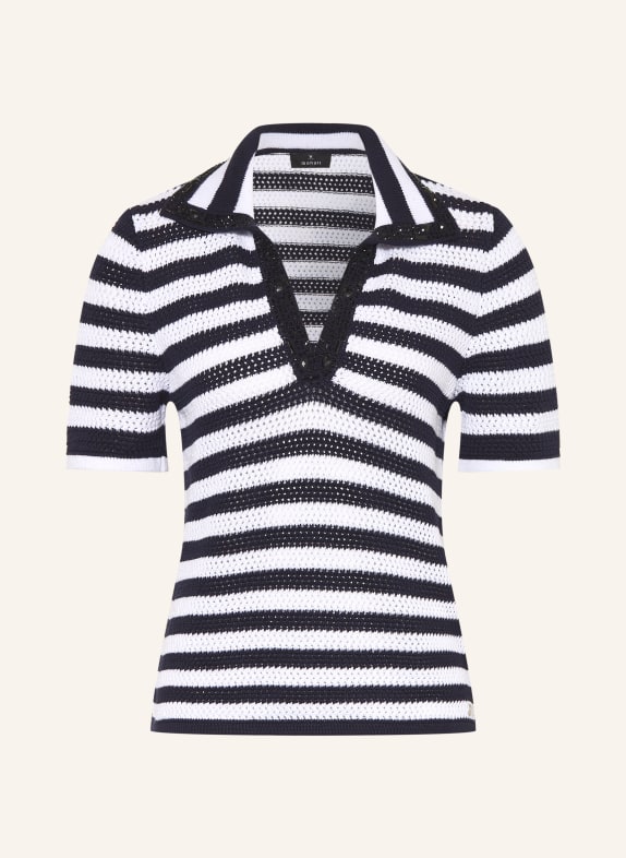monari Strick-Poloshirt mit Schmucksteinen DUNKELBLAU / WEISS