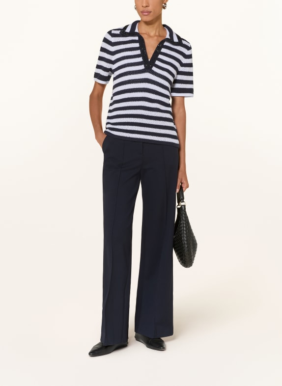 monari Gebreid poloshirt met strass-steentjes DONKERBLAUW / WIT