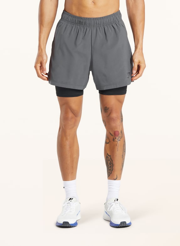 GYMSHARK 2-in-1-Trainingsshorts SPORT DUNKELGRAU