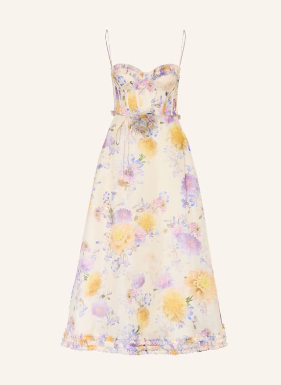 ZIMMERMANN LUNA cocktail dress with linen and silk CREAM / LIGHT PURPLE / YELLOW