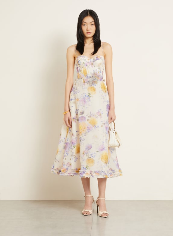 ZIMMERMANN Robe de cocktail LUNA en lin et soie CRÈME / LILAS CLAIR / JAUNE