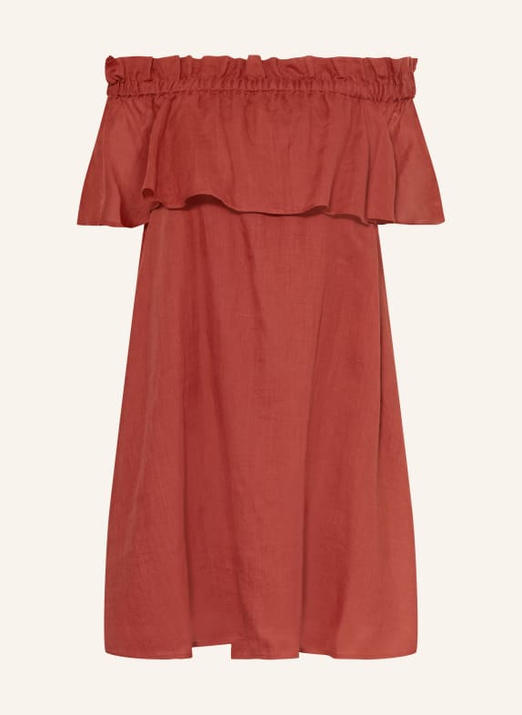 Marc O'Polo Robe à épaules dénudées avec volants ROUGE FONCÉ