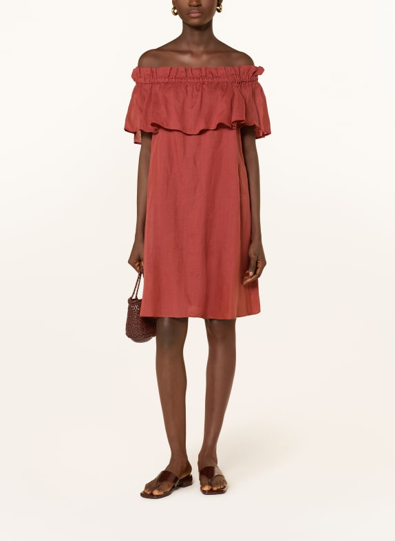 Marc O'Polo Off-Shoulder-Kleid mit Volants DUNKELROT