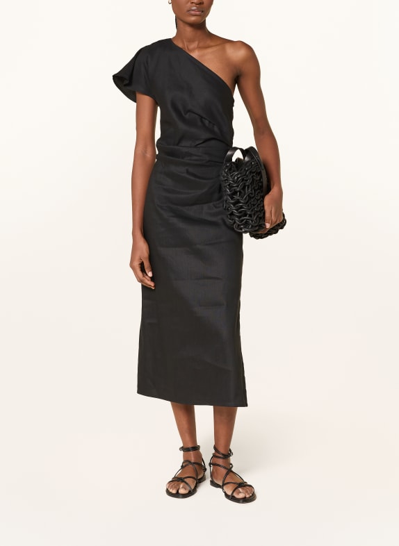 Marc O'Polo One-shoulder dress with linen BLACK