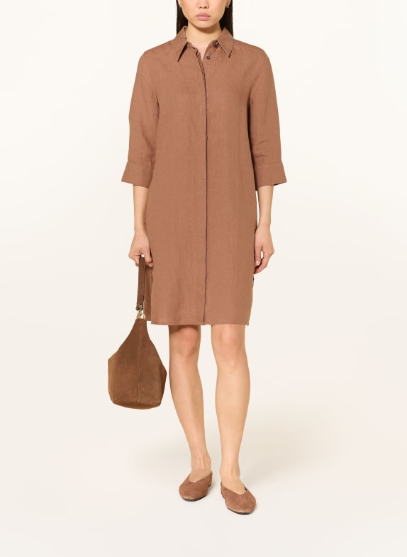 Marc O'Polo Lněné šaty s košilovým střihem HNĚDÁ