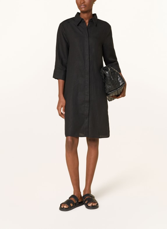 Marc O'Polo Lniana sukienka koszulowa z rękawami 3/4 CZARNY