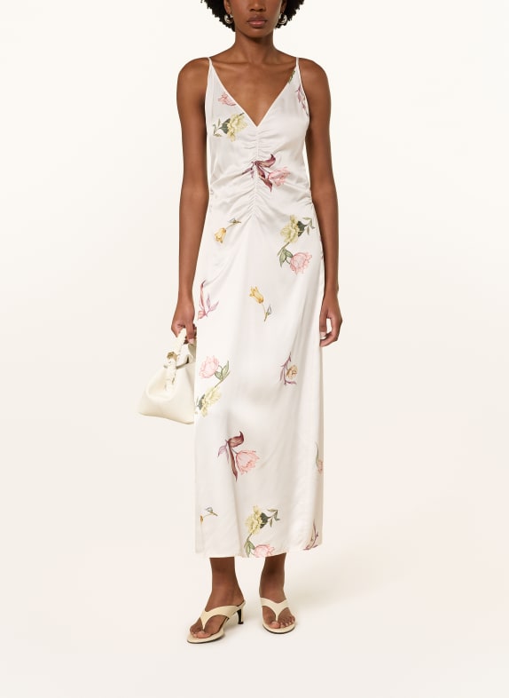 BAUM UND PFERDGARTEN Saténové šaty ATALIA BÍLÁ / TMAVĚ ČERVENÁ / ZELENÁ