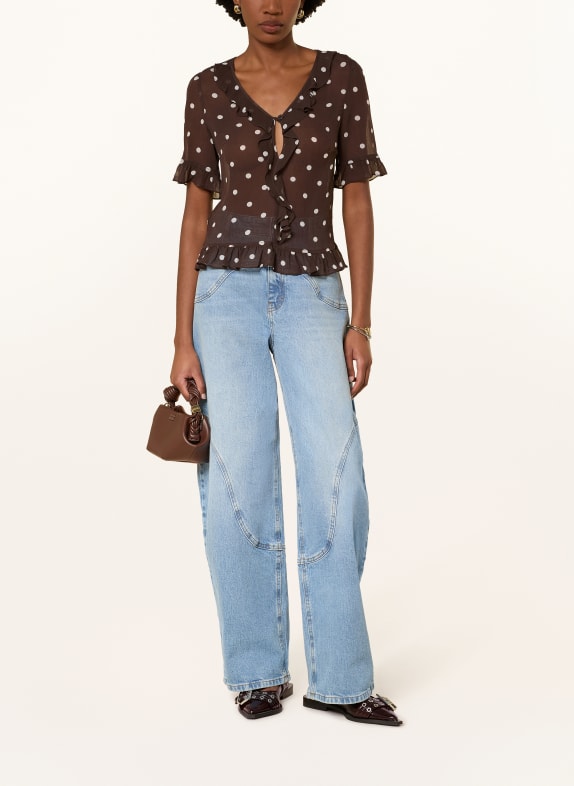 BAUM UND PFERDGARTEN MADICEN-blouse met volants en ruches MARRON FONCÉ / WIT