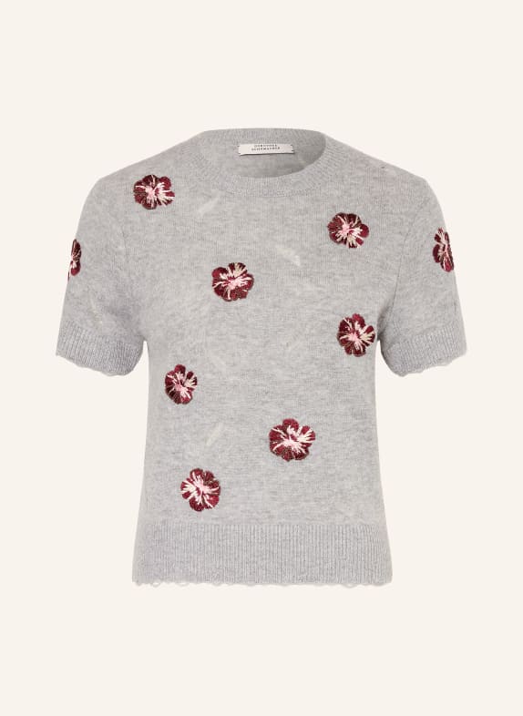 DOROTHEE SCHUMACHER Pletené tričko BLOOMING STATEMENTS s kašmírem ŠEDÁ / RŮŽOVÁ / TMAVĚ ČERVENÁ