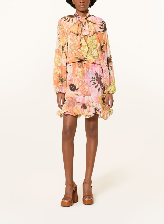 DOROTHEE SCHUMACHER Blouse FLORAL DREAM met afneembare strik LICHTGEEL / ROZE / ORANJE